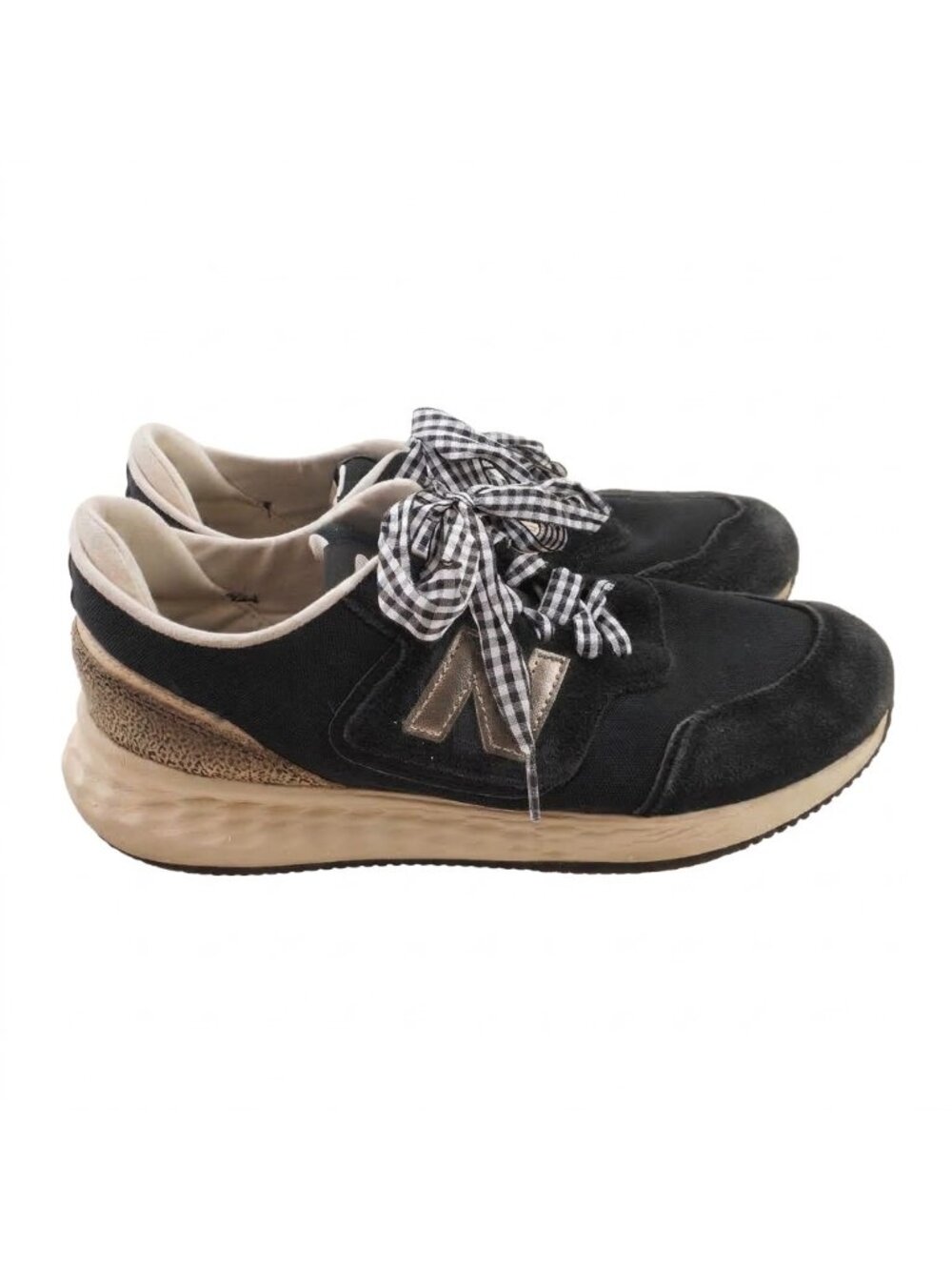 New Balance X-70 Women's Size 11 Black with Cheetah Print Heel Gingham Laces
